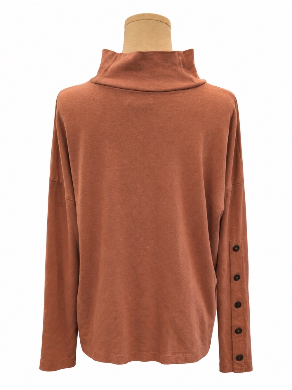 Madewell Button-Sleeve Turtleneck Top Dusty Rose Large 100% Cotton - Picture 3 of 5
